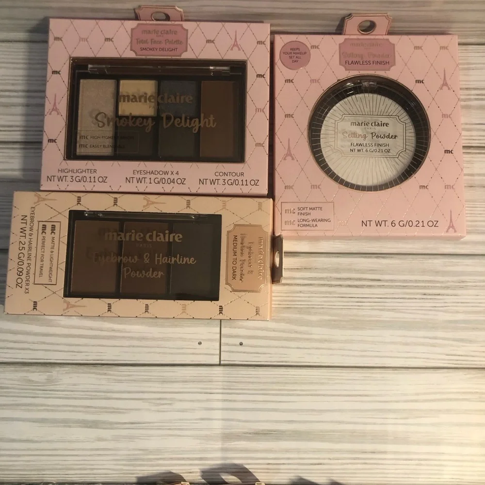Marie Claire Paris Makeup Face Palette, Blush, Lip Plumper, Mascara Bundle 8 pc